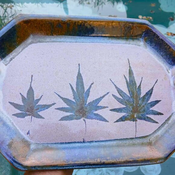 Randy Pearsall Handmade Stoneware Art Pottery Leaf Serving Platter - Picture 5 of 9